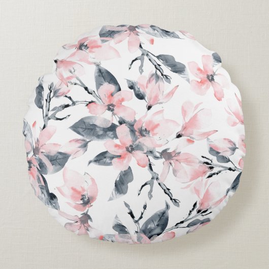 Coussins Ronds Motif d'aquarelle rose et gris (Devant)