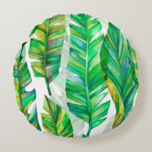 Coussins Ronds Motif d'aquarelle transparente de feuilles tropica