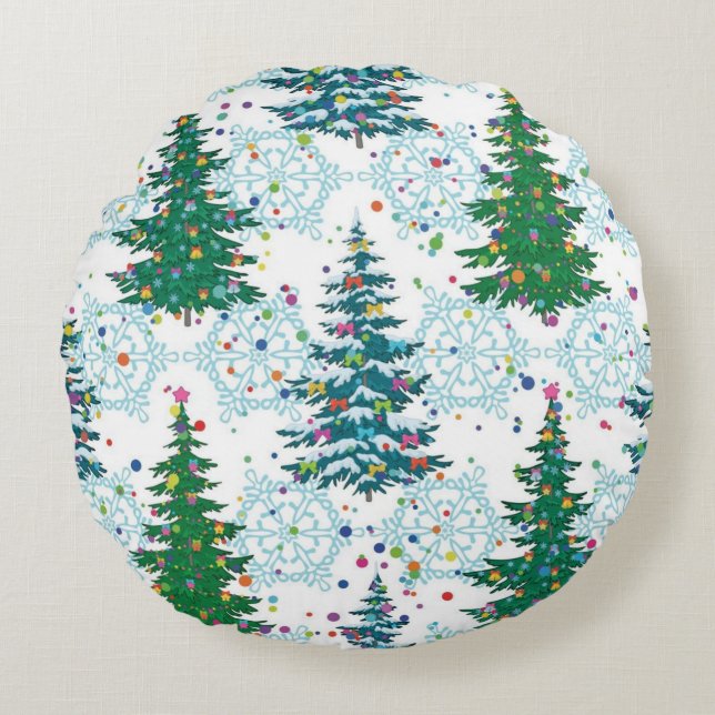 Coussins Ronds motif d'arbre de Noël (Devant)