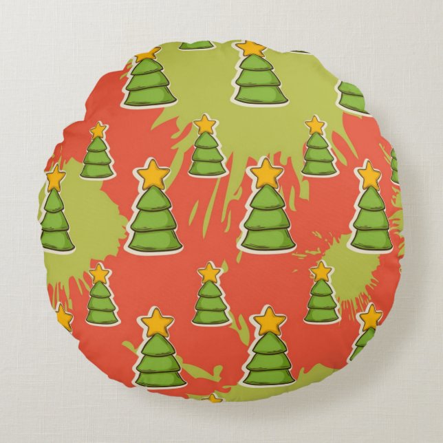 Coussins Ronds motif d'arbre de Noël (Devant)