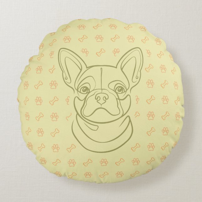 Coussins Ronds Motif d'art en ligne décoratif de Bouledogue Franç (Devant)