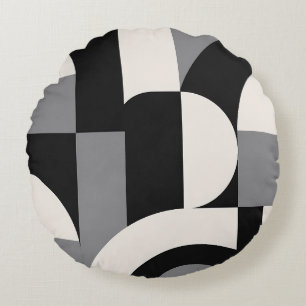 Coussins Ronds Motif d'art géométrique abstrait moderne en monoch