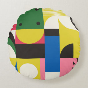 Coussins Ronds Motif d'art néo-moderniste réalisé avec g abstrait