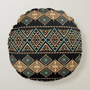 Coussins Ronds Motif d'art tribal. Impression géométrique ethniqu