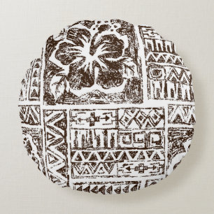 Coussins Ronds Motif d'art tropical autochtone hawaïen