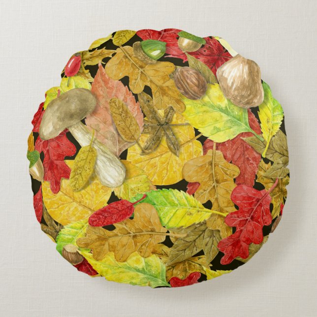 Coussins Ronds Motif d'automne aquarelle (Devant)