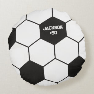 Coussins Ronds Motif de ballon de football noir et blanc sportif