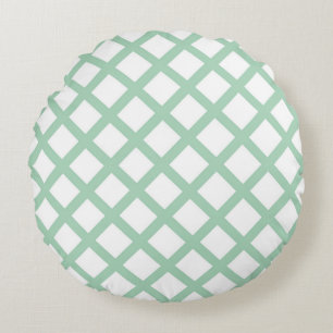 Coussins Ronds Motif de bandes diamant blanc-vert Checker