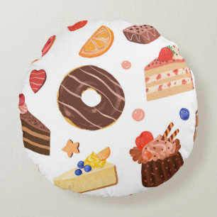 Coussins Ronds Motif de beignet au chocolat et de desserts gourma