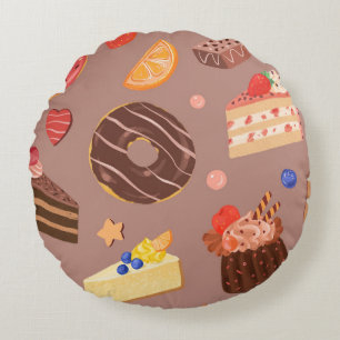 Coussins Ronds Motif de beignet au chocolat et de desserts gourma