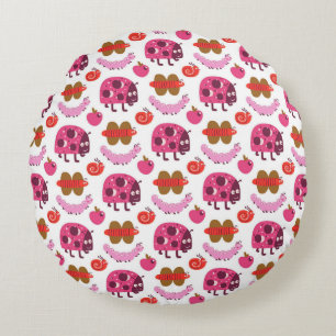 Coussins Ronds Motif de bugs de dessin animé fantaisistes et de f