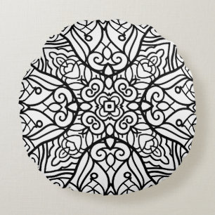 Coussins Ronds Motif de cadre mandala noir et blanc
