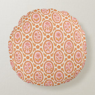 Coussins Ronds Motif de cameo floral vintage en rose et orange