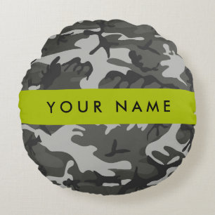 Coussins Ronds Motif de camouflage gris, Votre nom, Personnaliser