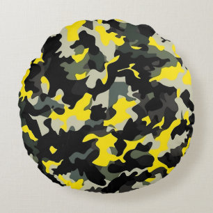 Coussins Ronds Motif de camouflage noir et jaune