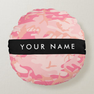 Coussins Ronds Motif de camouflage rose, Votre nom, Personnaliser