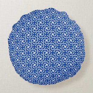 Coussins Ronds motif de carreaux égyptien, blanc et bleu de cobal