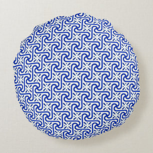 Coussins Ronds motif de carreaux égyptien, blanc et bleu de cobal