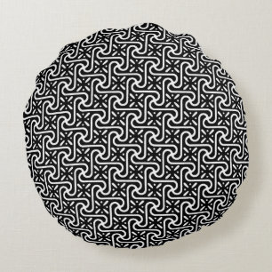 Coussins Ronds Motif de carreaux égyptien, noir et blanc