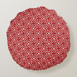 Coussins Ronds Motif de carreaux égyptien, rouge foncé et blanc