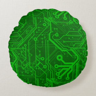 Coussins Ronds Motif de carte électronique de vert