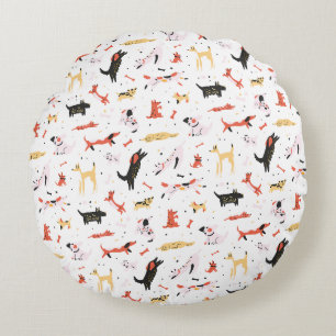 Coussins Ronds Motif de chiens illustrés ludiques