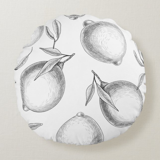 Coussins Ronds Motif de citron dessiné à la main (Devant)