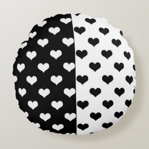 Coussins Ronds Motif de coeur Black White Love