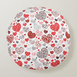 Coussins Ronds Motif de coeur décoratif rouge scintillant
