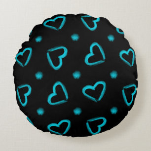 Coussins Ronds Motif de coeur en bleu et noir