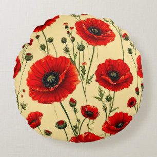 Coussins Ronds Motif de coquelicots rouges