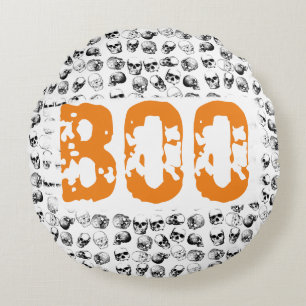 Coussins Ronds Motif de crâne Éffrayant Orange Boo Halloween