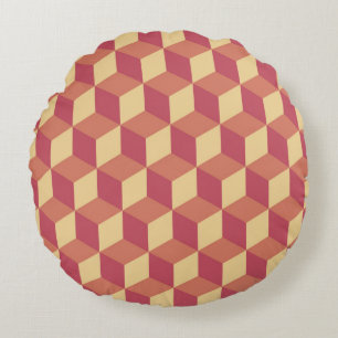 Coussins Ronds Motif de Cube rouge orange Abstrait