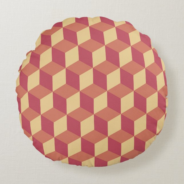 Coussins Ronds Motif de Cube rouge orange Abstrait (Devant)