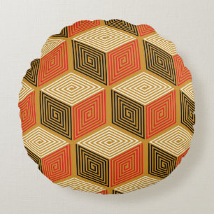 Coussins Ronds Motif de cube Vintage rouge or