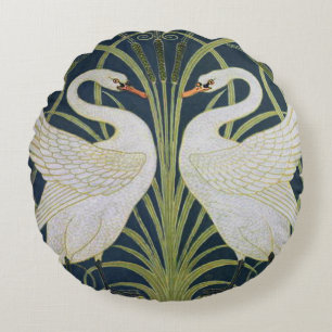 Coussins Ronds Motif de cygnes Art Nouveau : Impression de cygnes
