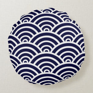 Coussins Ronds Motif de  de pétoncle bleu marine et blanc Coussi