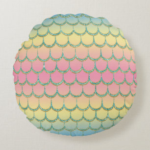 Coussins Ronds Motif de dégradé pastel à écailles de sirène de co
