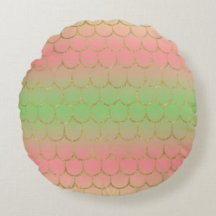 Coussins Ronds Motif de dégradé pastel à écailles de sirène de co