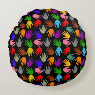 Coussins Ronds Motif de design empreinte de main colorée noire