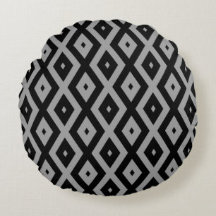 Coussins Ronds Motif de diamants gris et noir