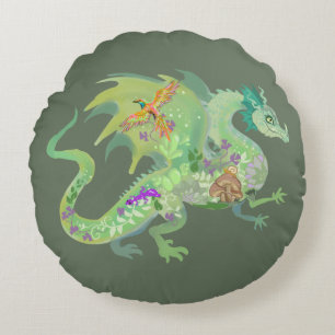 Coussins Ronds Motif de dragon de forêt enchanté
