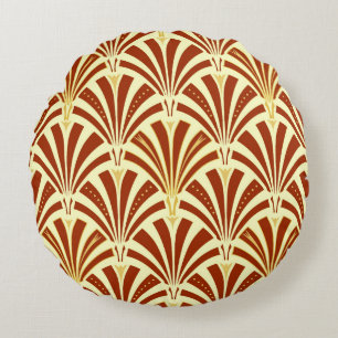 Coussins Ronds Motif de fan d'art déco - cuivre sur le jaune