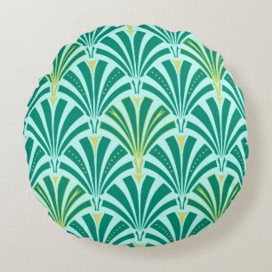 Coussins Ronds Motif de fan d'art déco - turquoise sur l'aqua