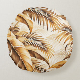 Coussins Ronds Motif de feuillage de palmier tropical beige sépia