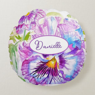 Coussins Ronds Motif de fleur de pensée violette Aquarelle Filles