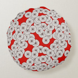 Coussins Ronds Motif de fleurs Art Déco - blanc sur rouge
