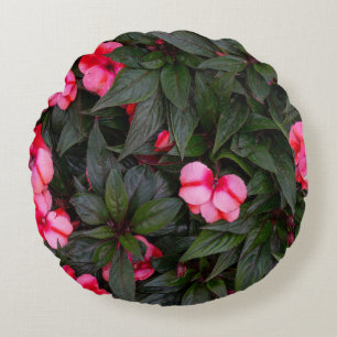 Coussins Ronds Motif de fleurs d'impatiens de Nouvelle-Guinée ros