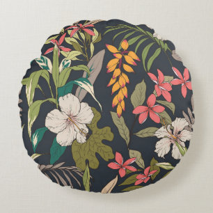 Coussins Ronds Motif de fleurs tropicales sans joint arrière - pl