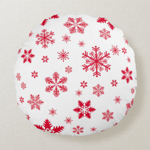 Coussins Ronds Motif de flocon de neige, Flammes de neige rouges,